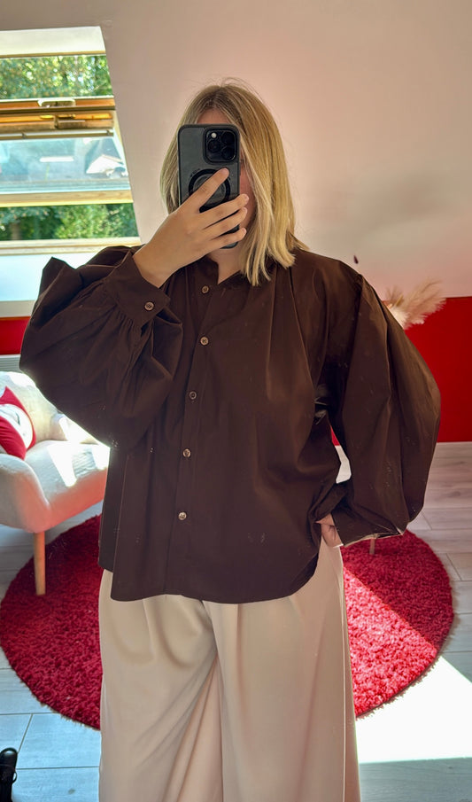 CHEMISE MANCHE BOUFFANTE CHOCOLAT - MaisonKLLY