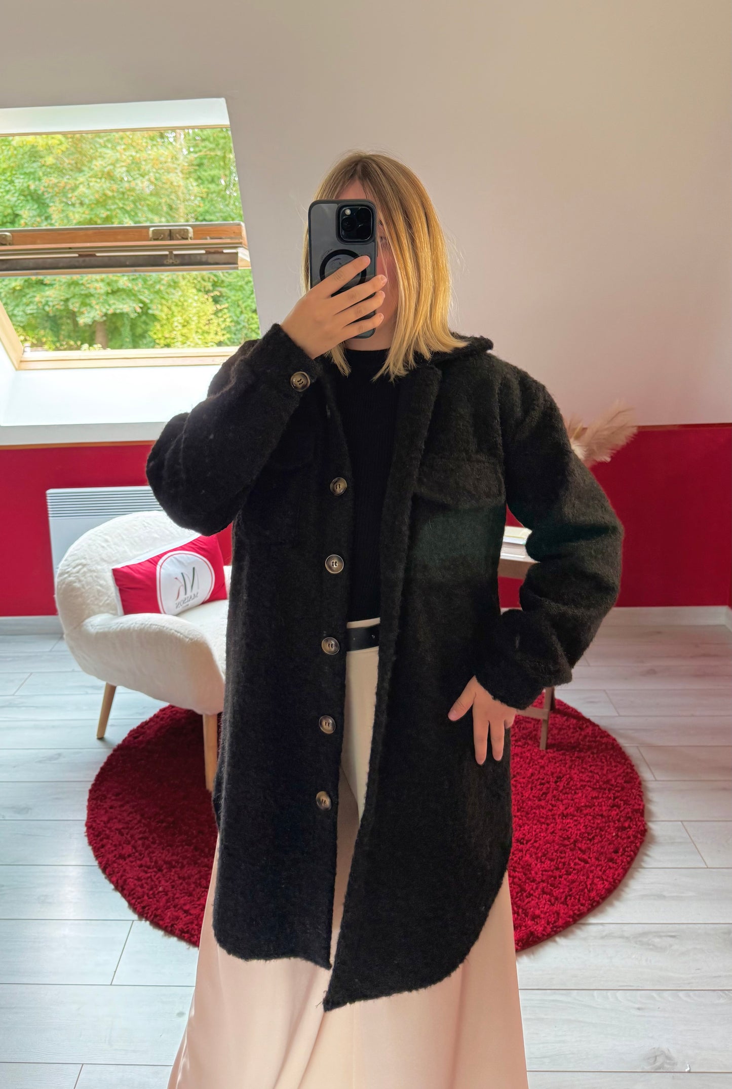 VESTE BOUTONNÉE LONGUE NOIR - MaisonKLLY