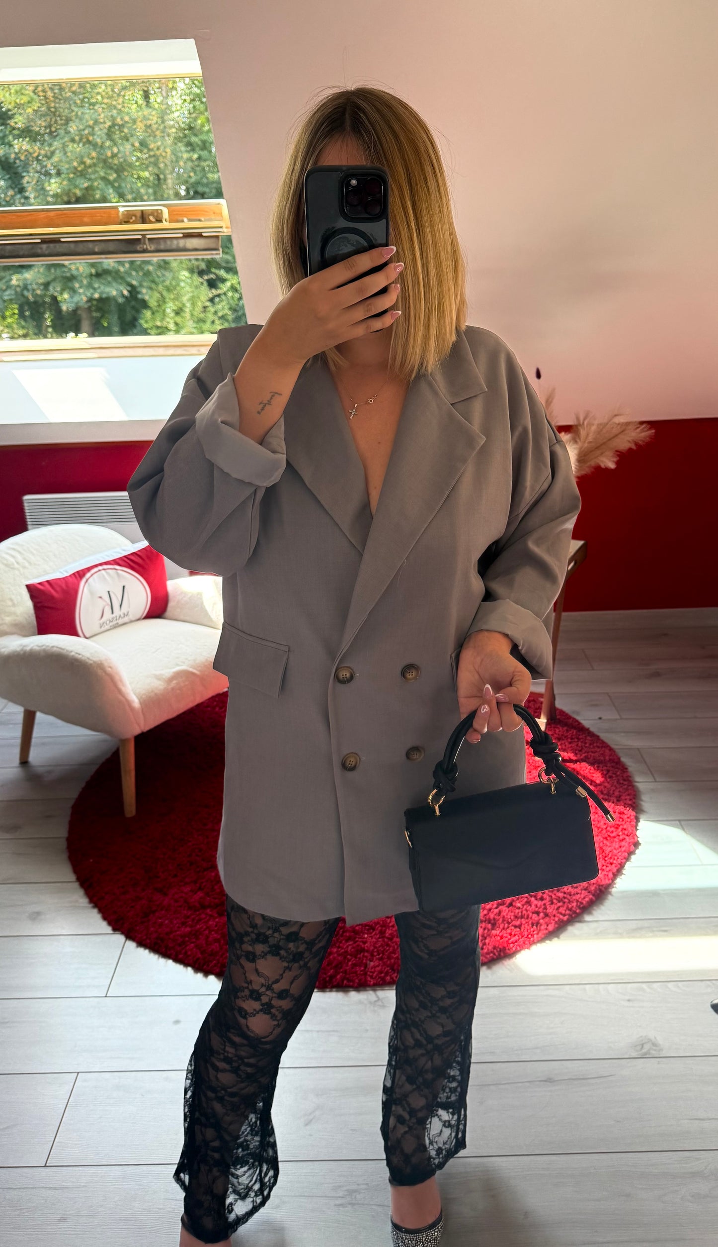 BLAZER OVERSIZE GRIS - MaisonKLLY