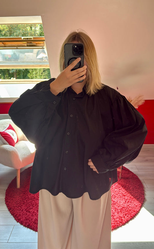 CHEMISE MANCHE BOUFFANTE NOIR - MaisonKLLY