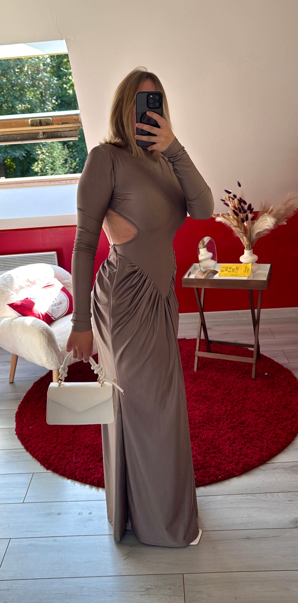 ROBE DOS NU SATIN TAUPE