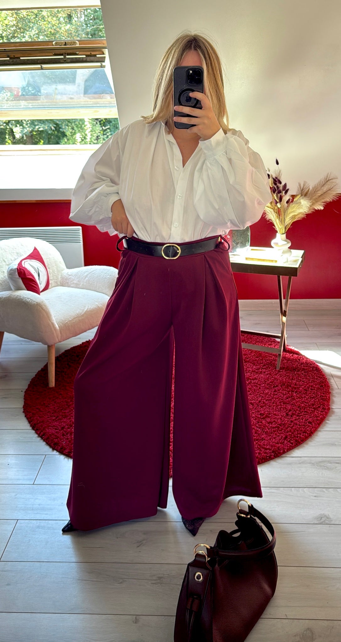 PANTALON FLUIDE BORDEAUX AVEC CEINTURE - MaisonKLLY