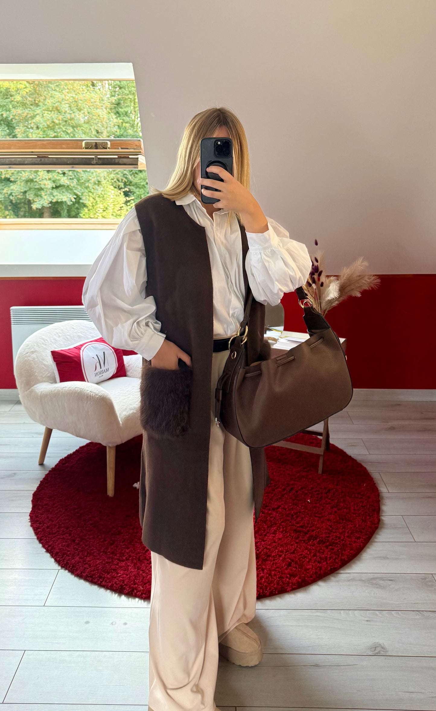 GILET FOURRURE SANS MANCHE CHOCOLAT - MaisonKLLY
