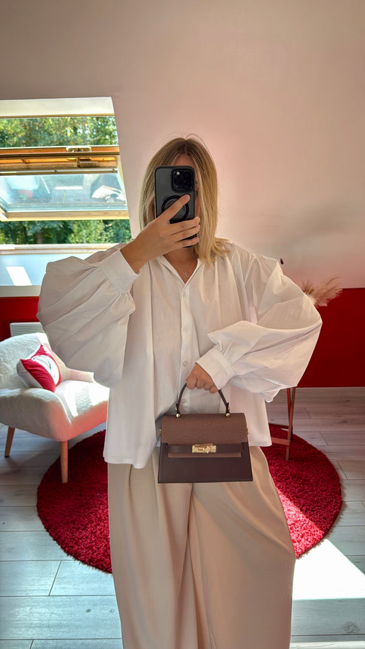 CHEMISE MANCHE BOUFFANTE BLANCHE - MaisonKLLY