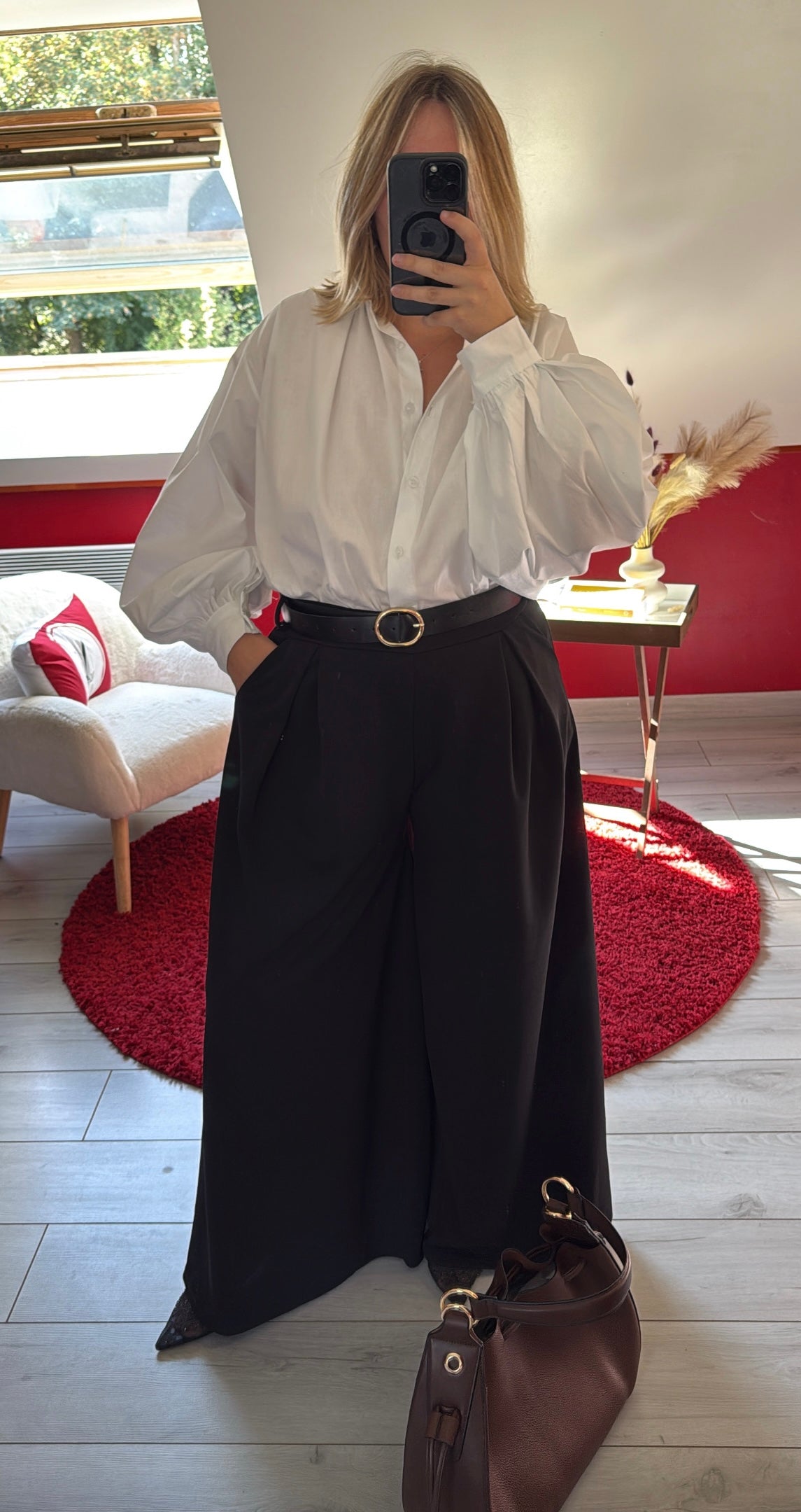 PANTALON FLUIDE NOIR AVEC CEINTURE - MaisonKLLY