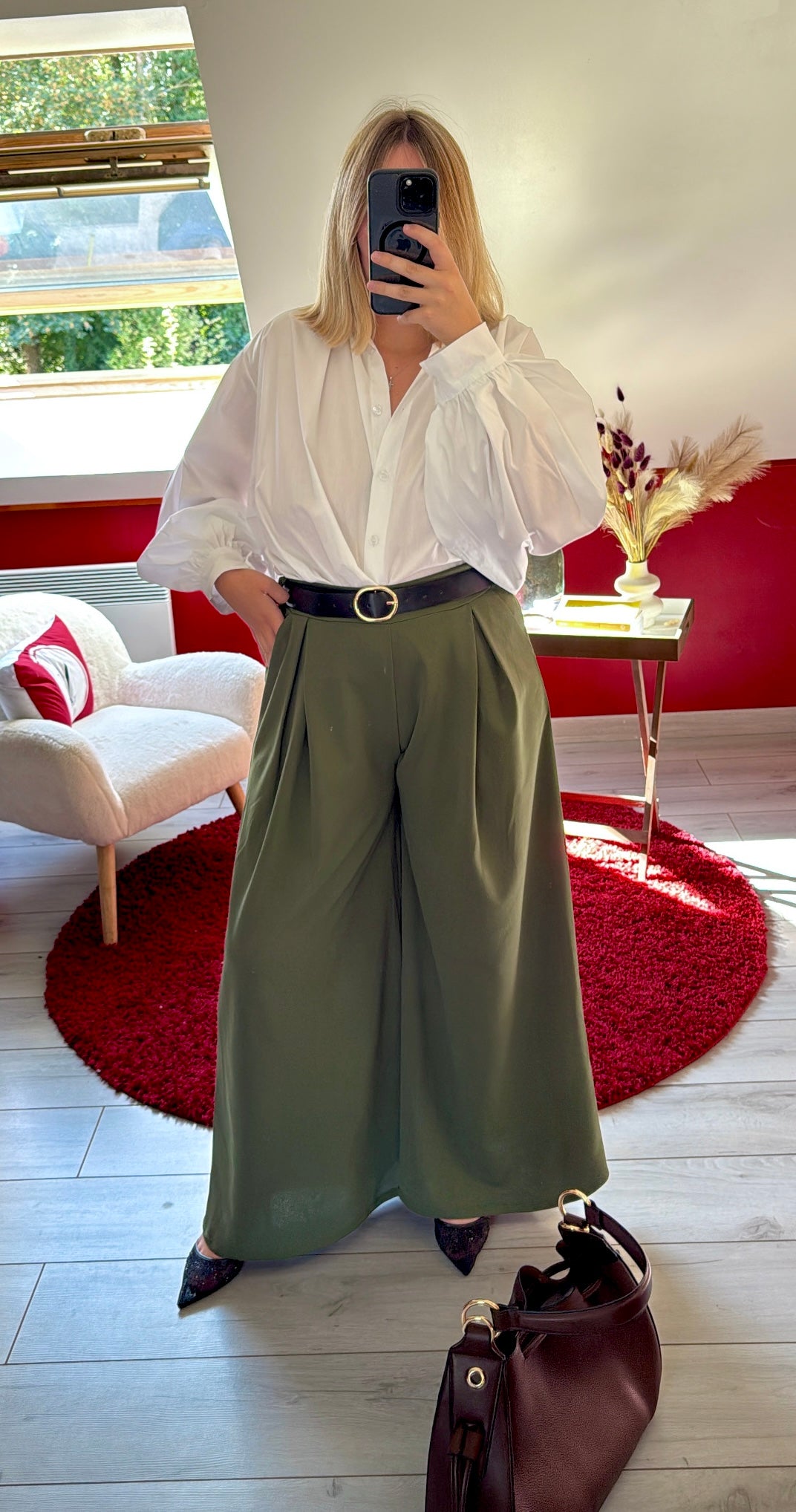 PANTALON FLUIDE KAKI AVEC CEINTURE - MaisonKLLY