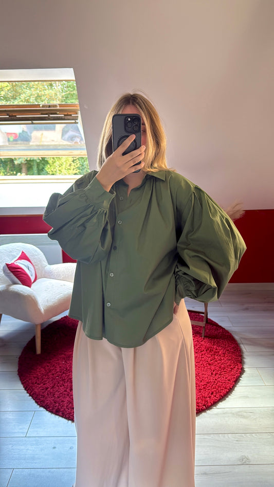 CHEMISE MANCHE BOUFFANTE KAKI - MaisonKLLY