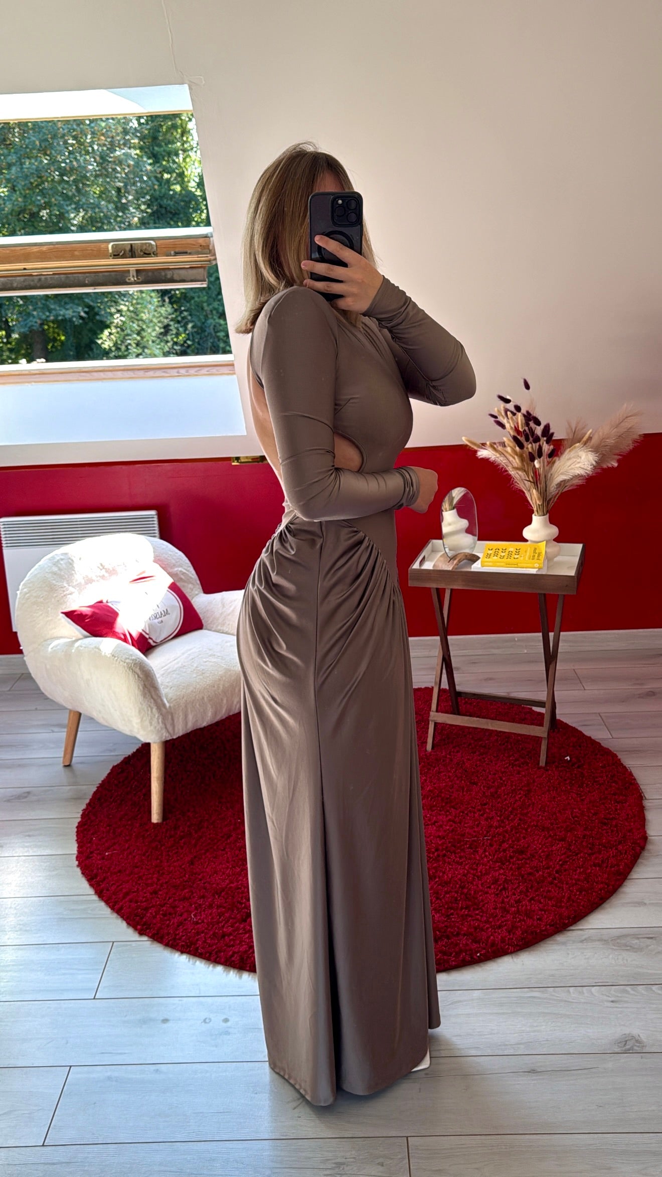 ROBE DOS NU SATIN TAUPE