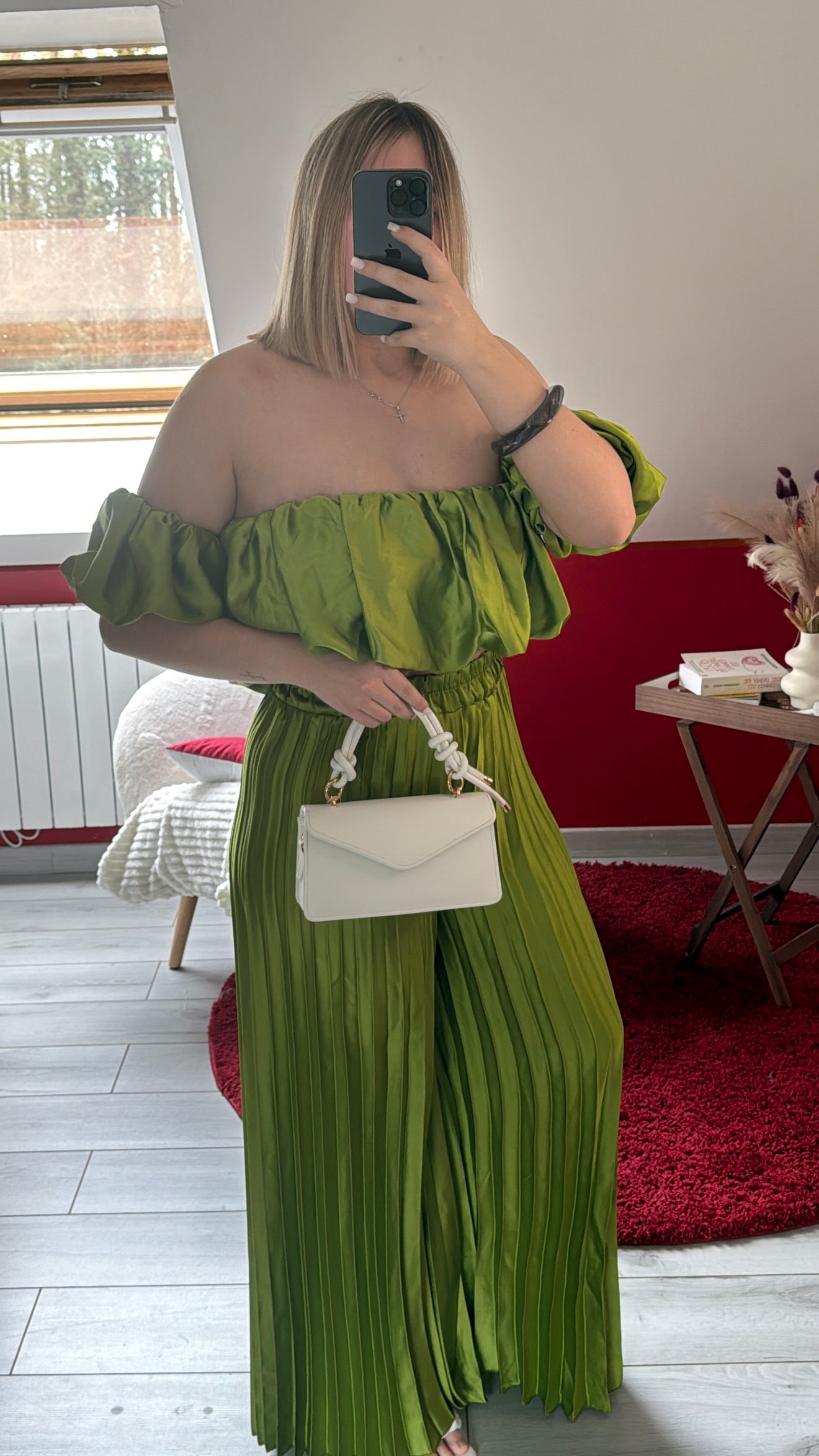 ENSEMBLE SATIN VERT POMME - MaisonKLLY