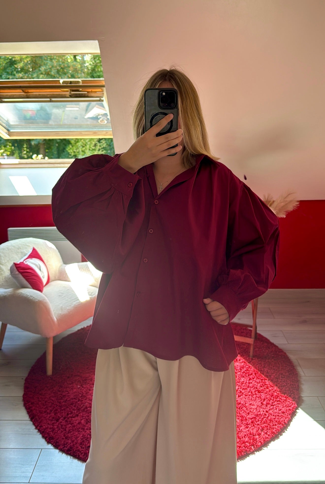 CHEMISE MANCHE BOUFFANTE BORDEAUX - MaisonKLLY