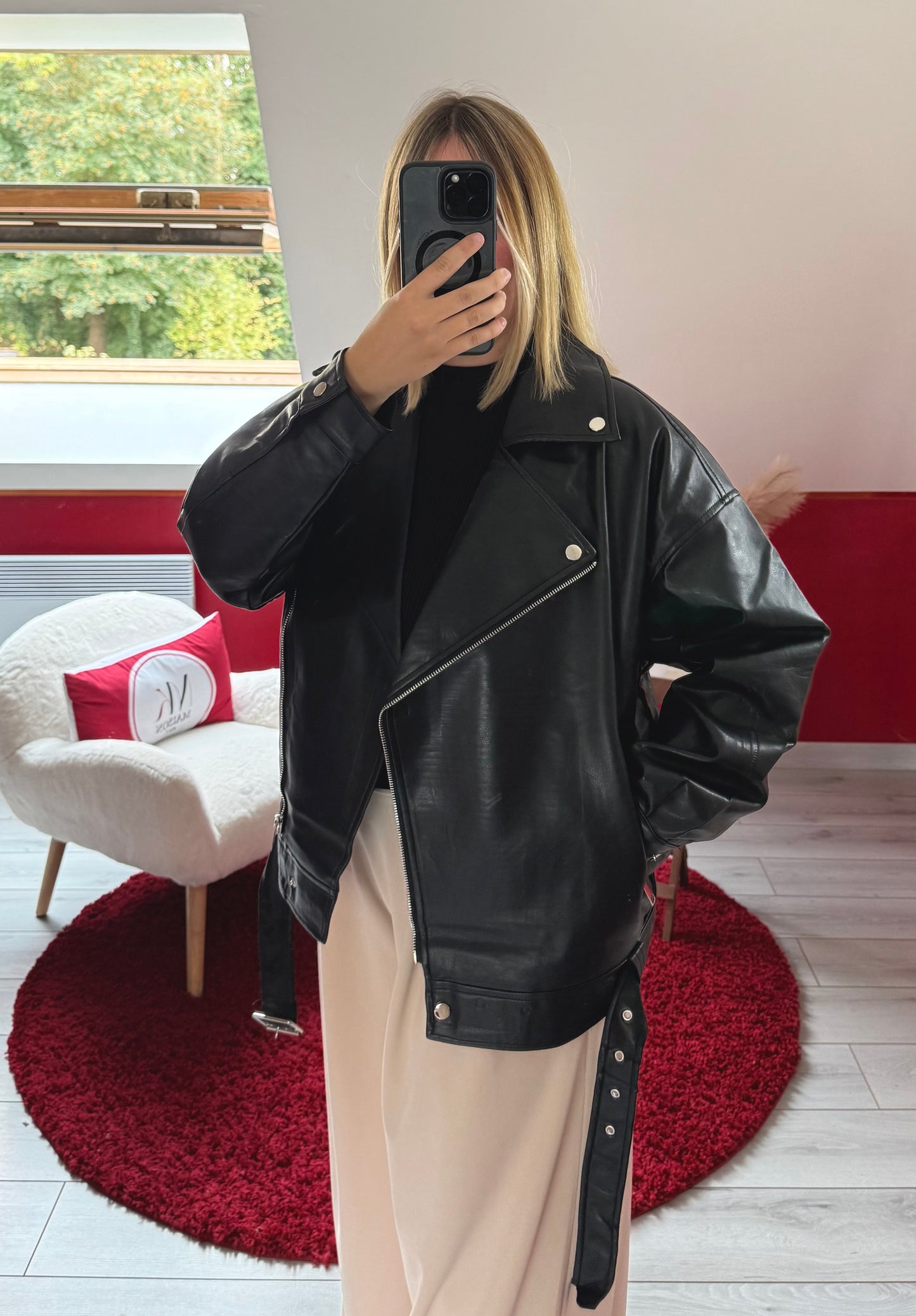 VESTE SIMILICUIR OVERSIZE NOIR - MaisonKLLY