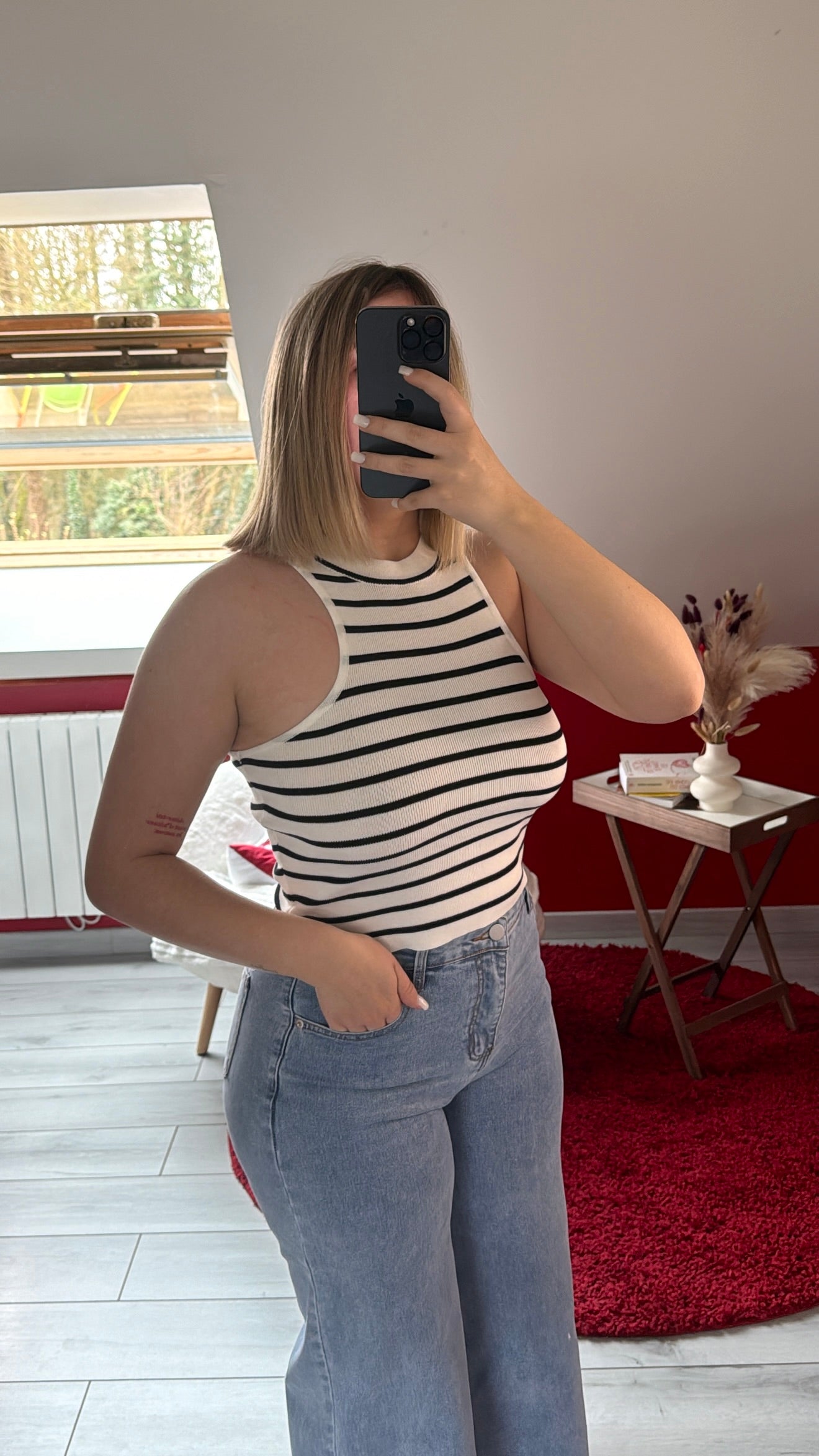 TOP RAYURE BLANC - MaisonKLLY