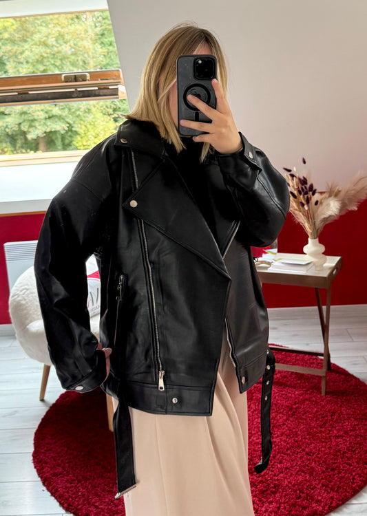 VESTE SIMILICUIR OVERSIZE NOIR - MaisonKLLY