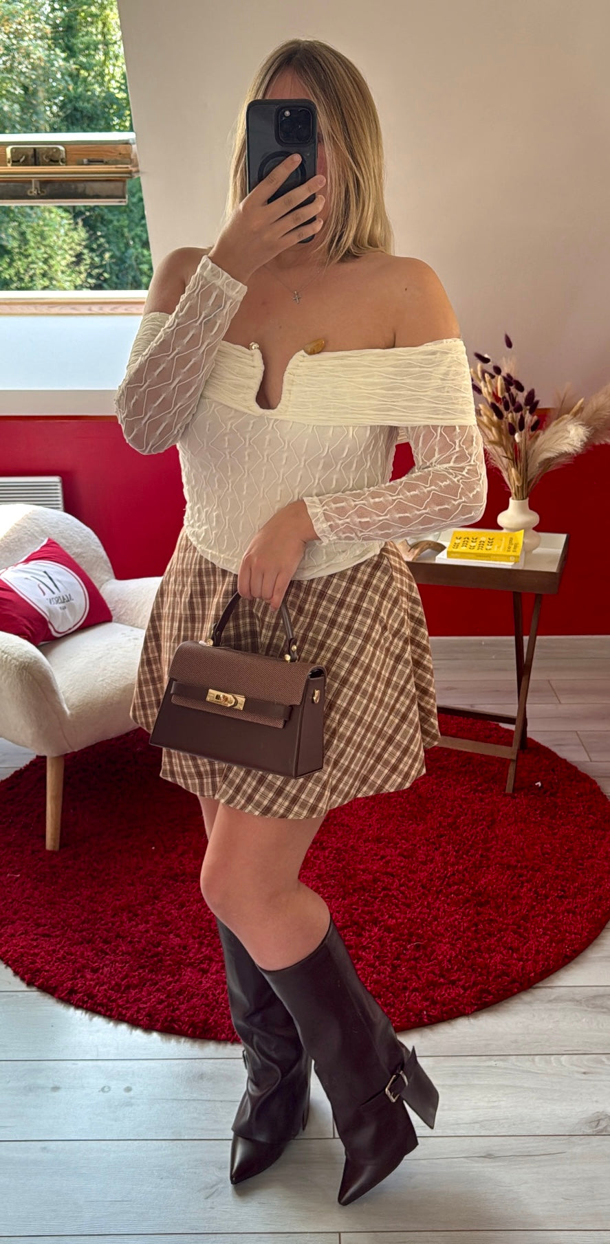HAUT COL BARDOT DENTELLE BEIGE