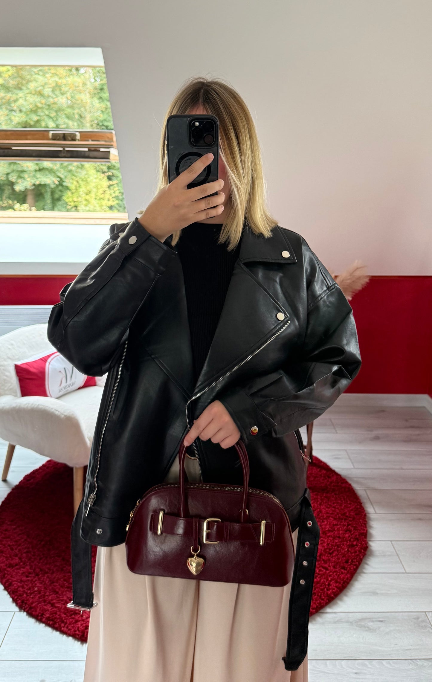 VESTE SIMILICUIR OVERSIZE NOIR - MaisonKLLY
