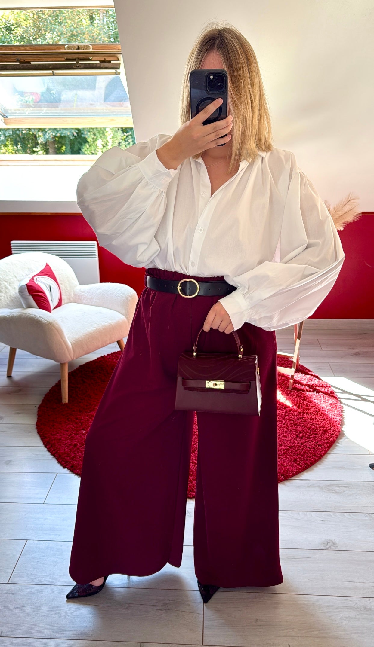 PANTALON FLUIDE BORDEAUX AVEC CEINTURE - MaisonKLLY