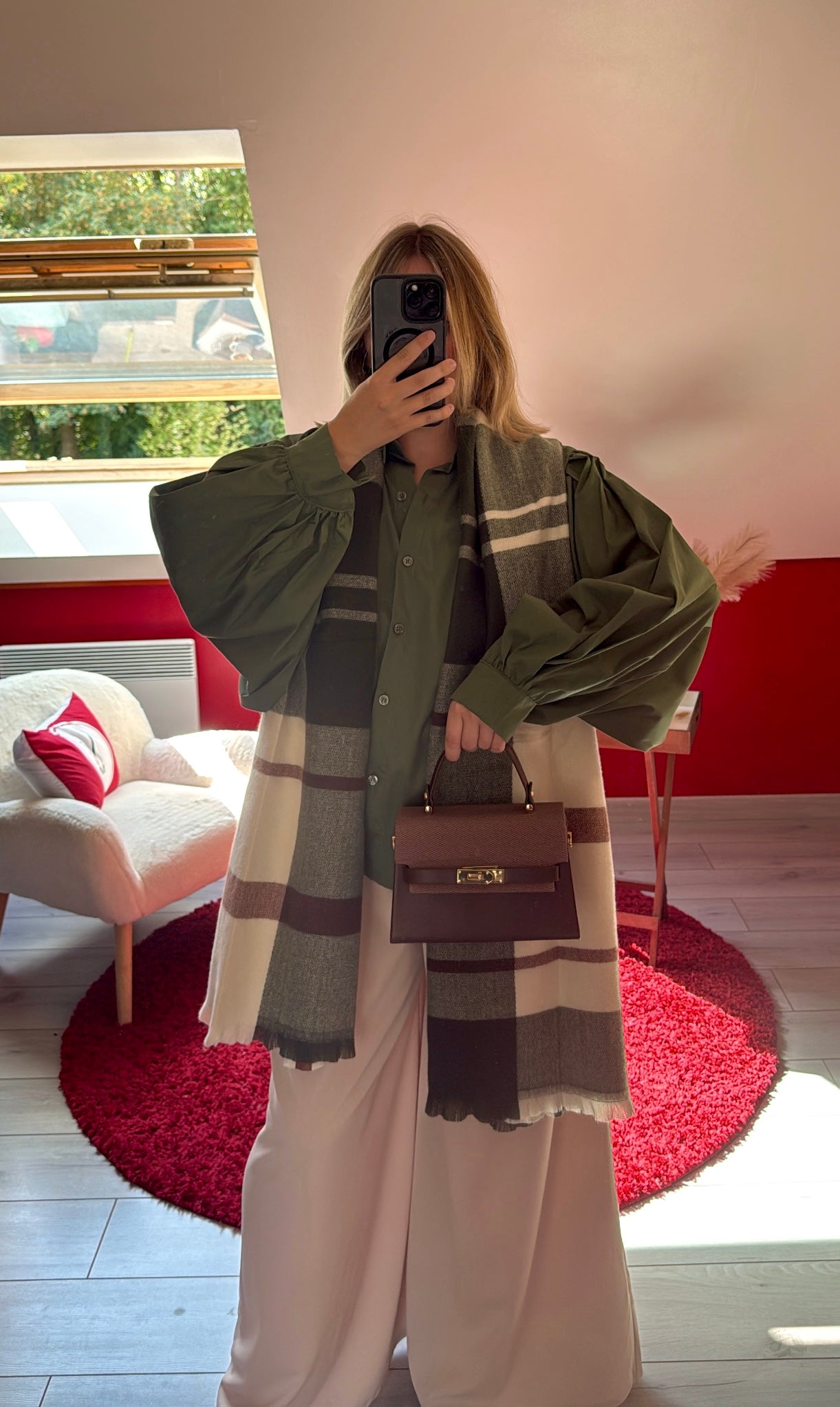 CHEMISE MANCHE BOUFFANTE KAKI - MaisonKLLY