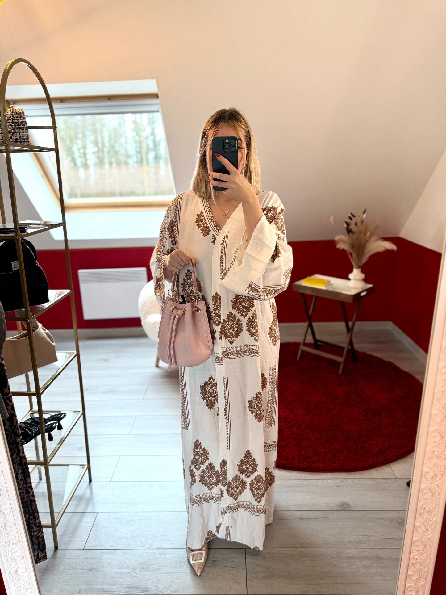 ROBE AVEC MOTIF MARRON EFFET LIN - MaisonKLLY