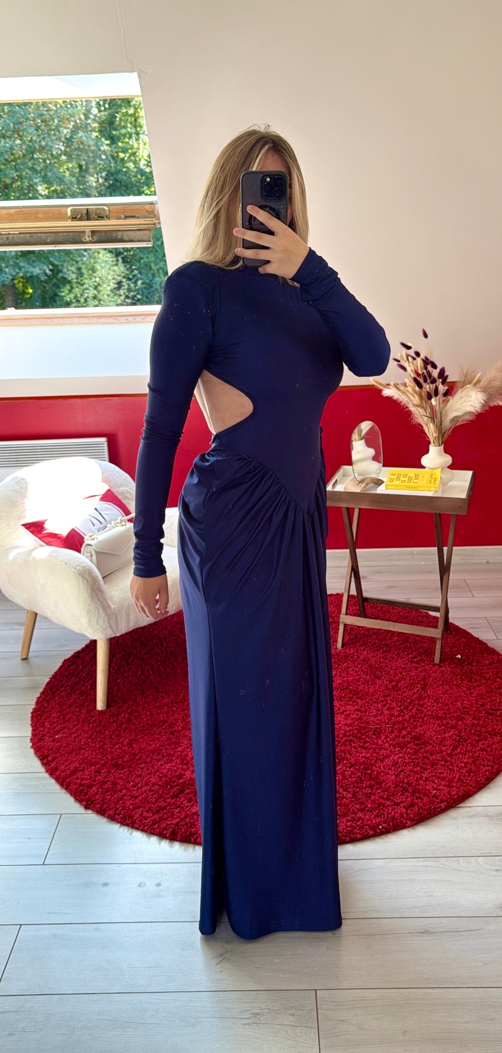 ROBE DOS NU SATIN BLEU CIEL NORTUNE