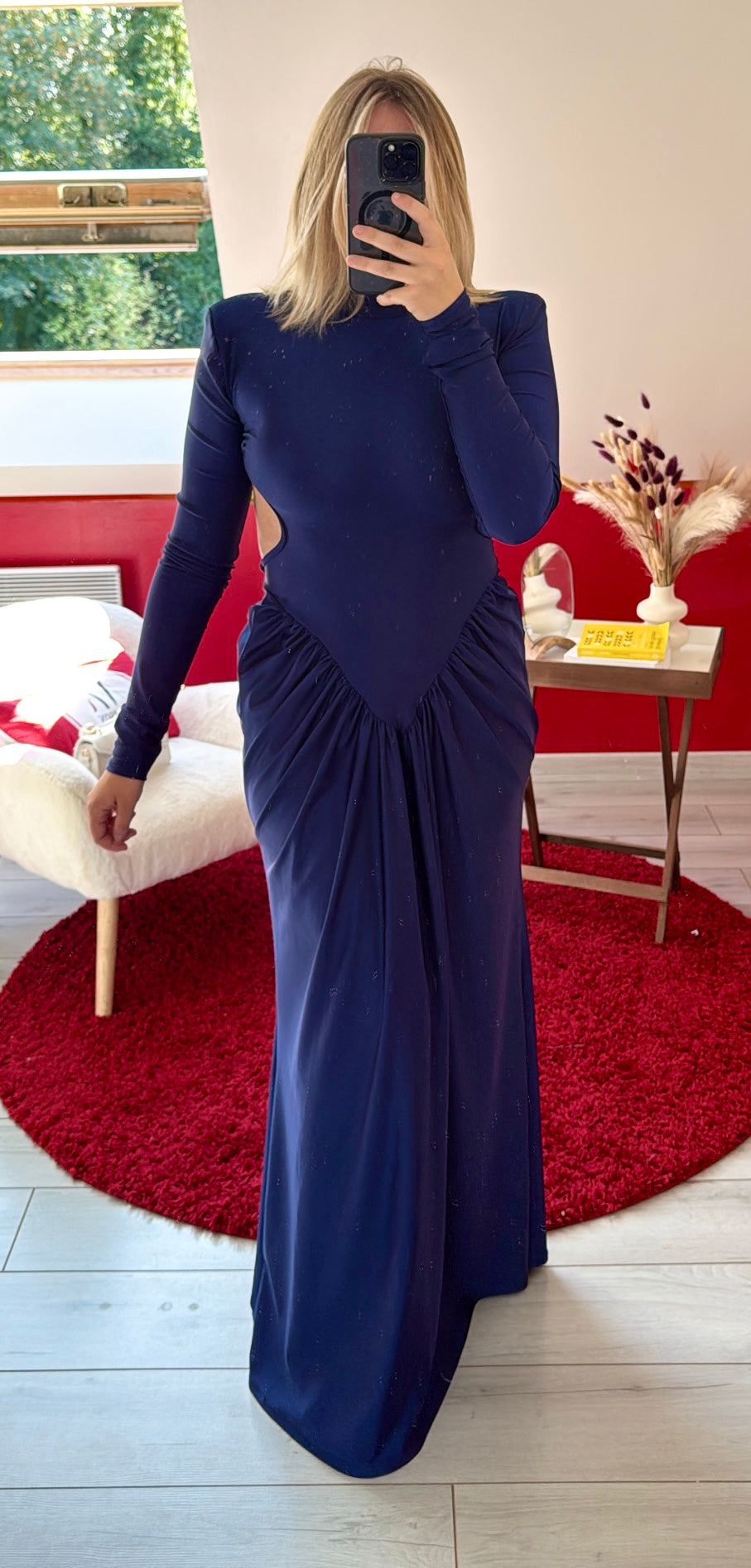 ROBE DOS NU SATIN BLEU CIEL NORTUNE