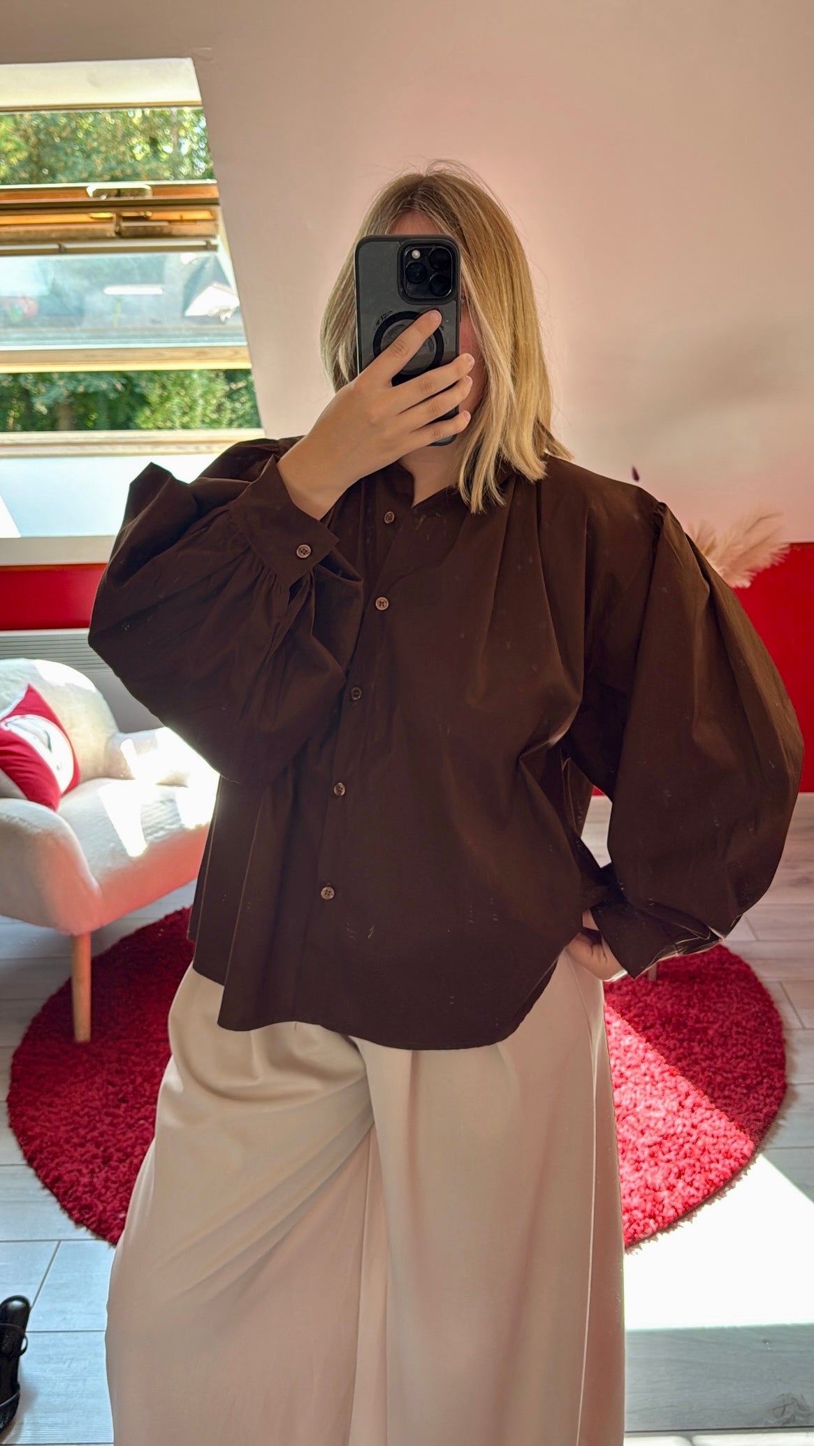 CHEMISE MANCHE BOUFFANTE CHOCOLAT - MaisonKLLY