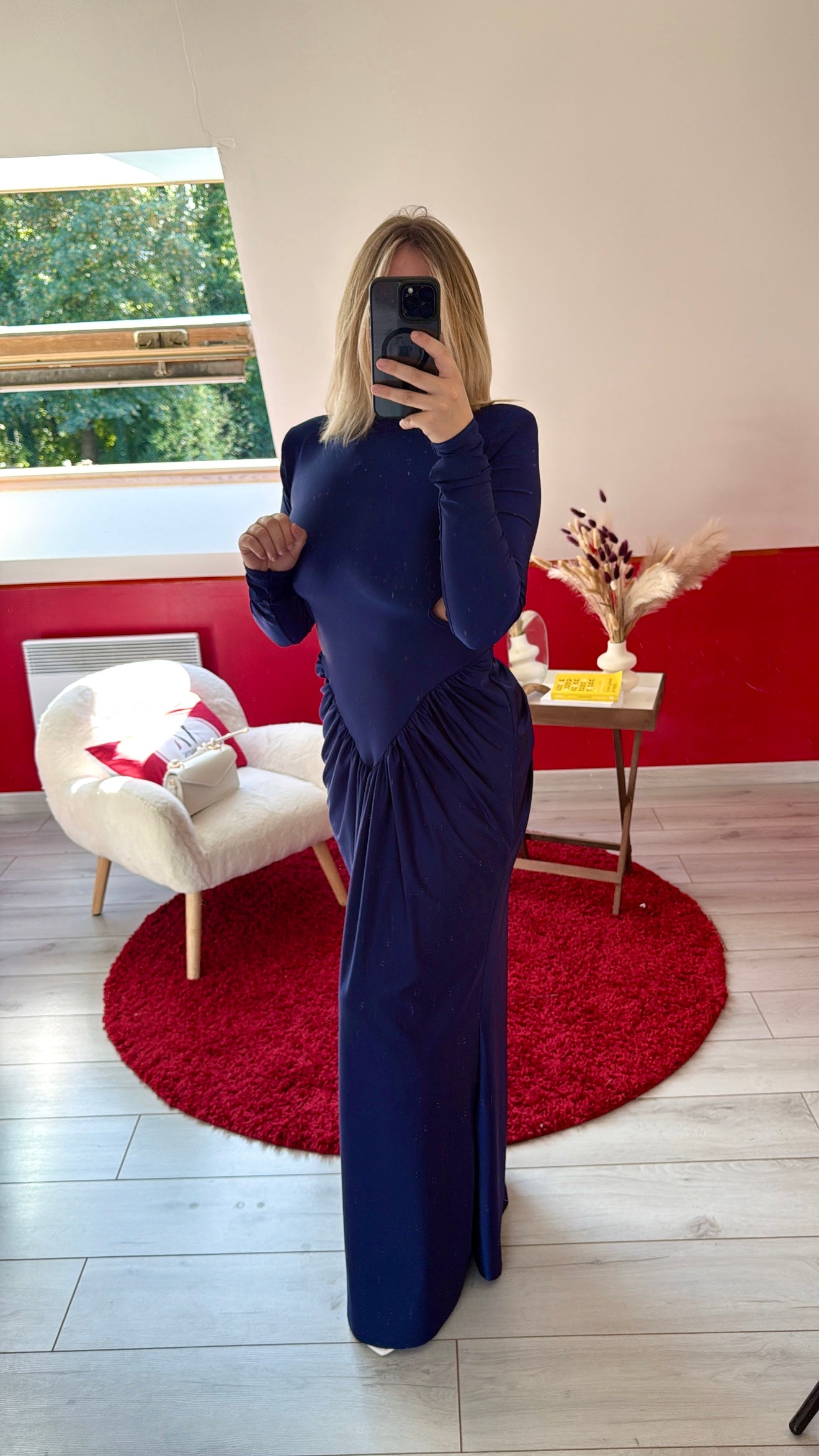ROBE DOS NU SATIN BLEU CIEL NORTUNE