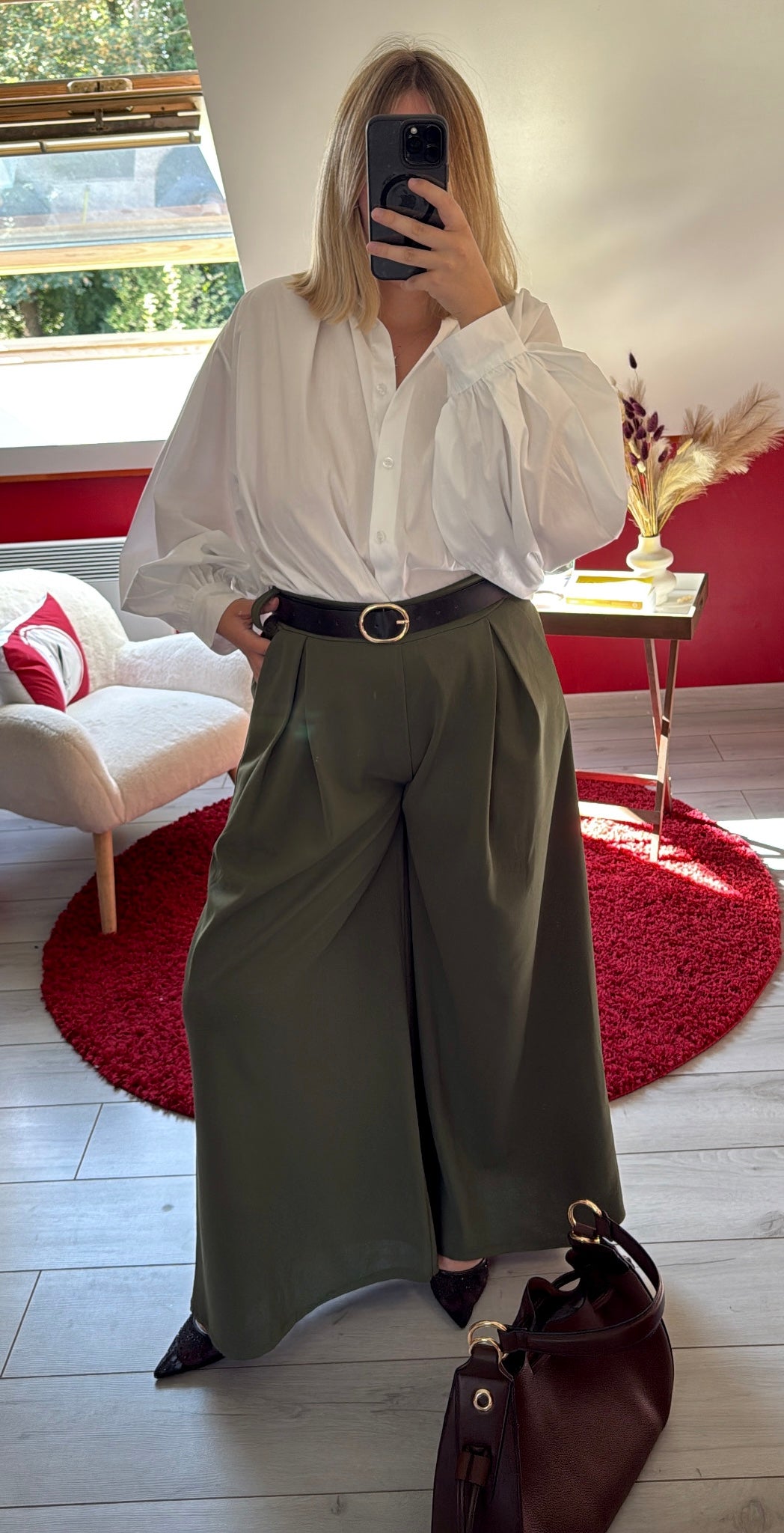 PANTALON FLUIDE KAKI AVEC CEINTURE - MaisonKLLY