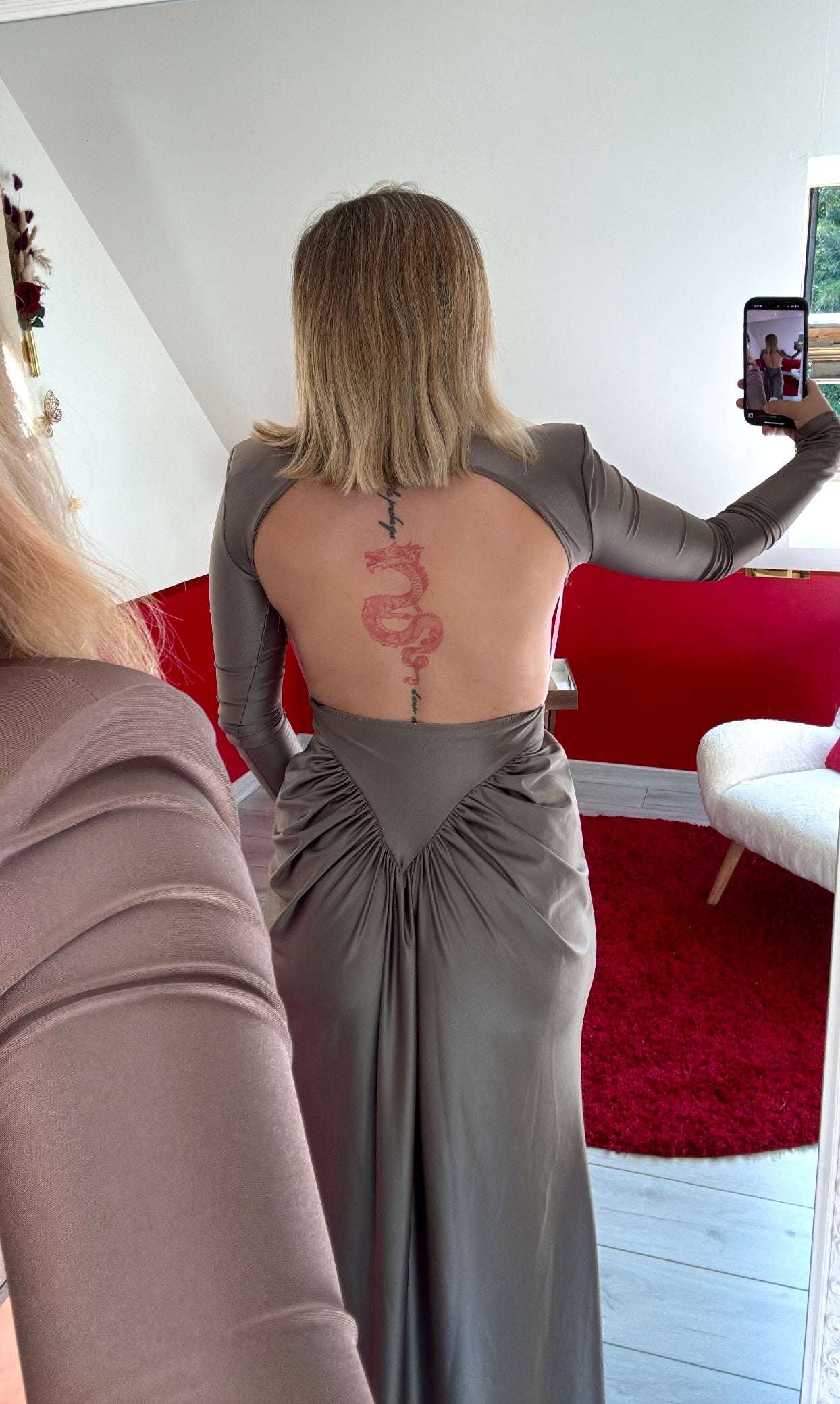 ROBE DOS NU SATIN TAUPE