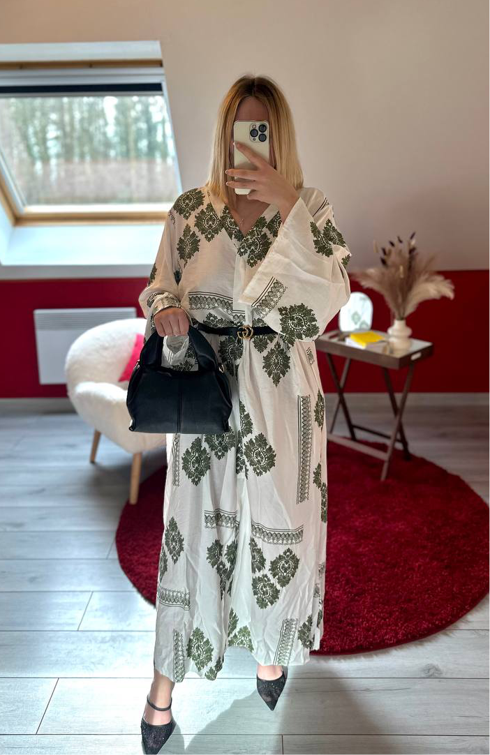 ROBE AVEC MOTIF VERT EFFET LIN - MaisonKLLY
