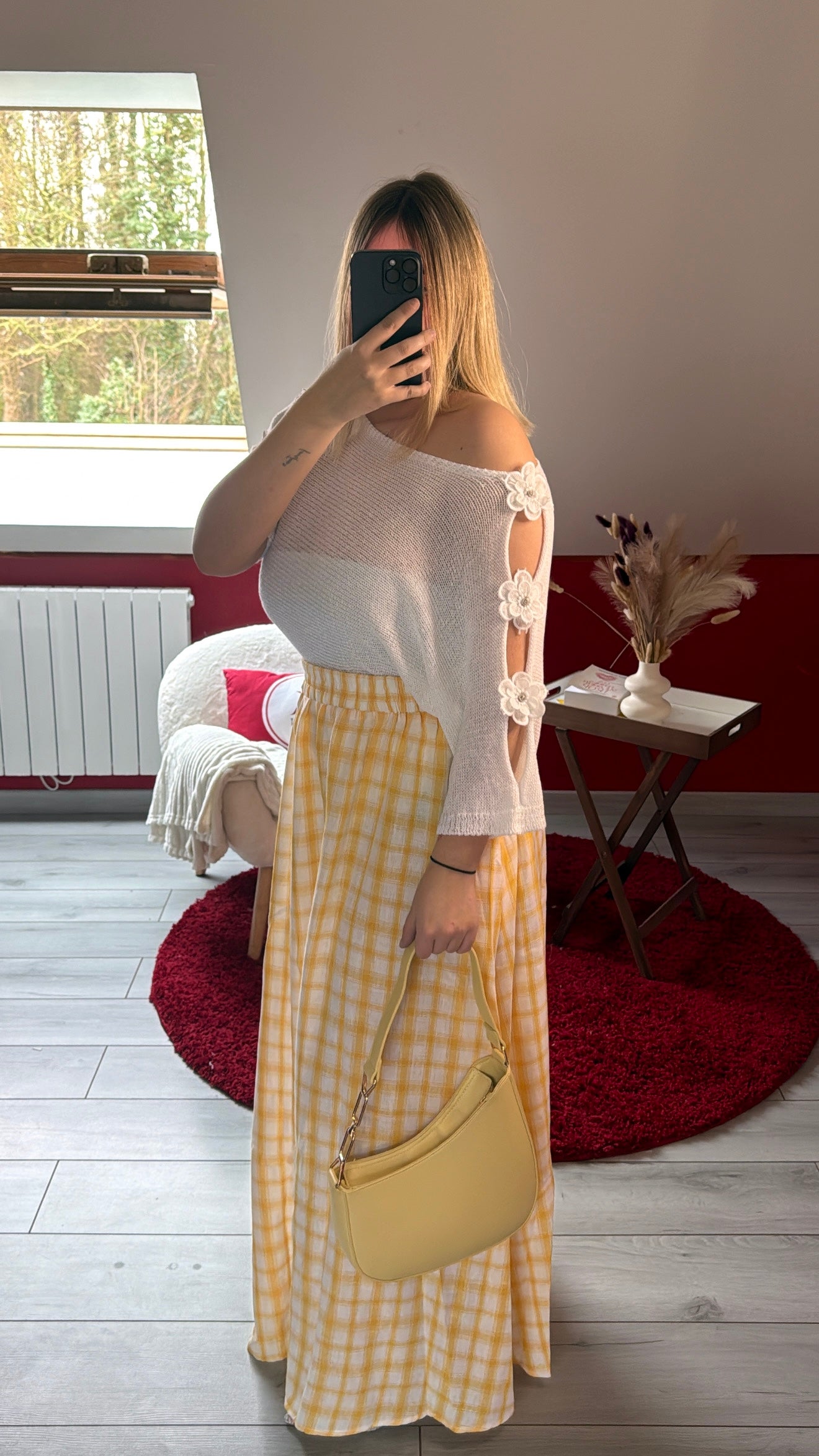 JUPE LONGUE À CARREAUX JAUNE - MaisonKLLY