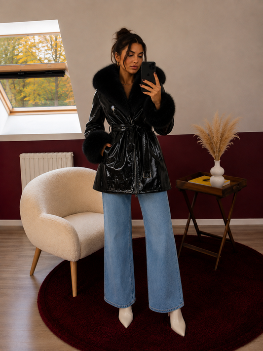 MANTEAU SIMILICUIR FOURRÉ - MaisonKLLY