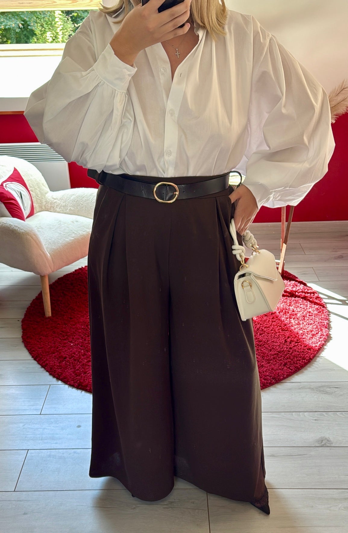 PANTALON FLUIDE CHOCOLAT AVEC CEINTURE - MaisonKLLY