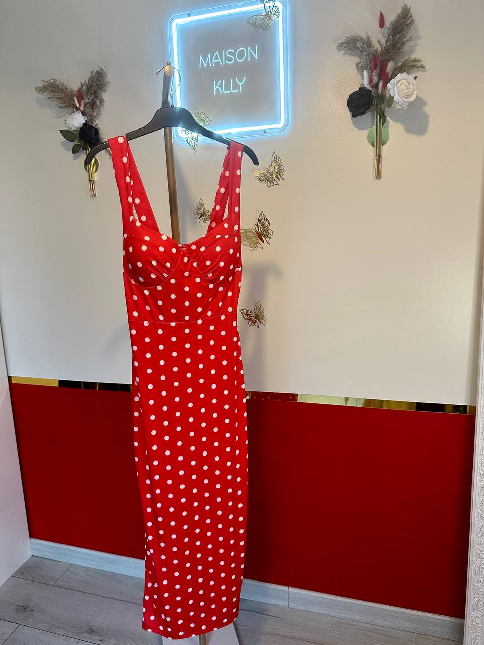 ROBE ROUGE À POIS BLANC - MaisonKLLY