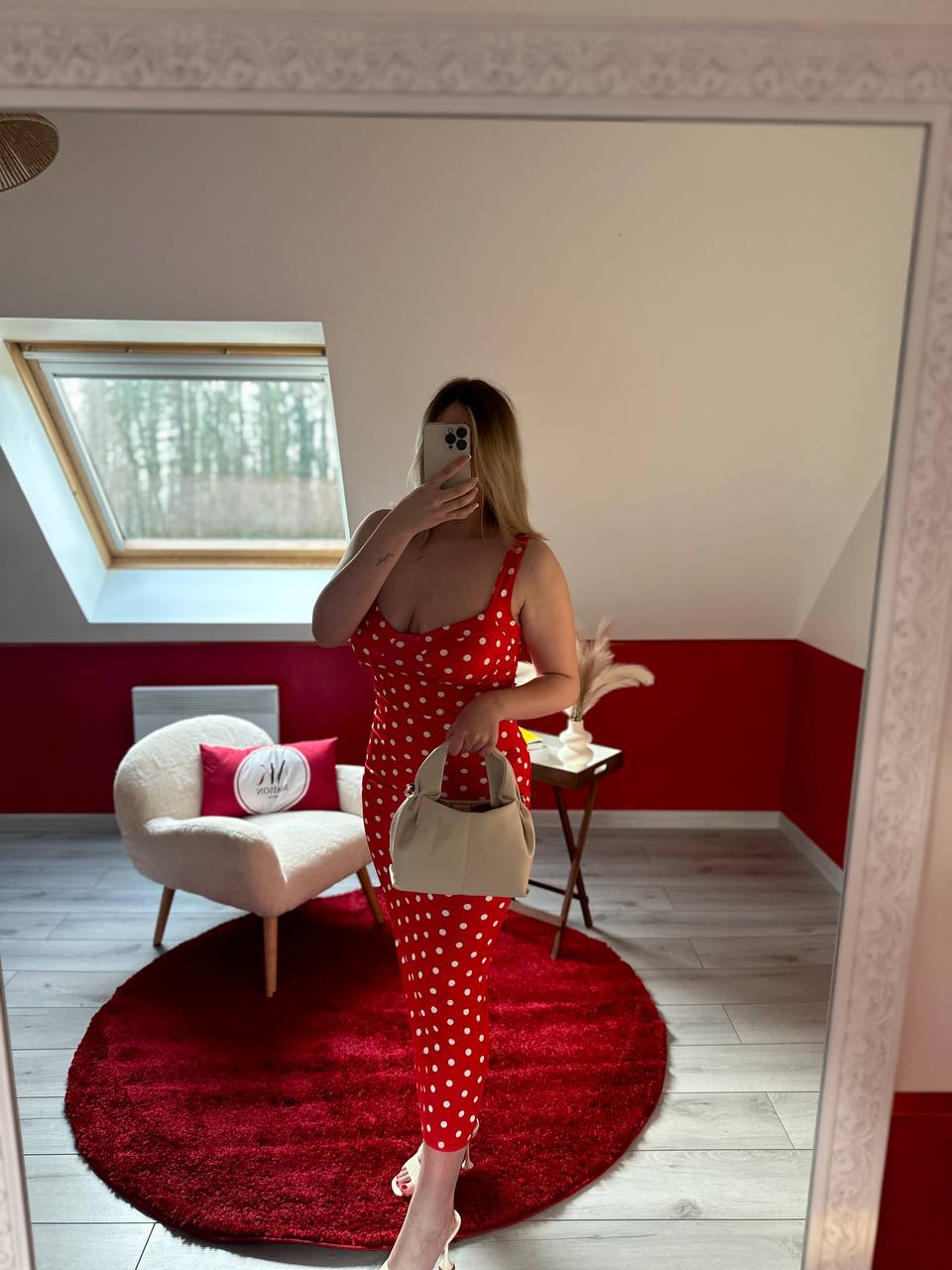 ROBE ROUGE À POIS BLANC - MaisonKLLY