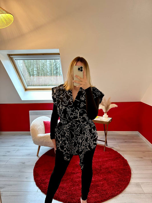 VESTE SANS MANCHE BRODÉ NOIR - MaisonKLLY