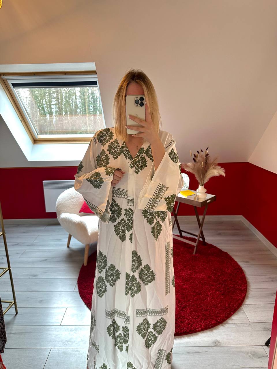 ROBE AVEC MOTIF VERT EFFET LIN - MaisonKLLY