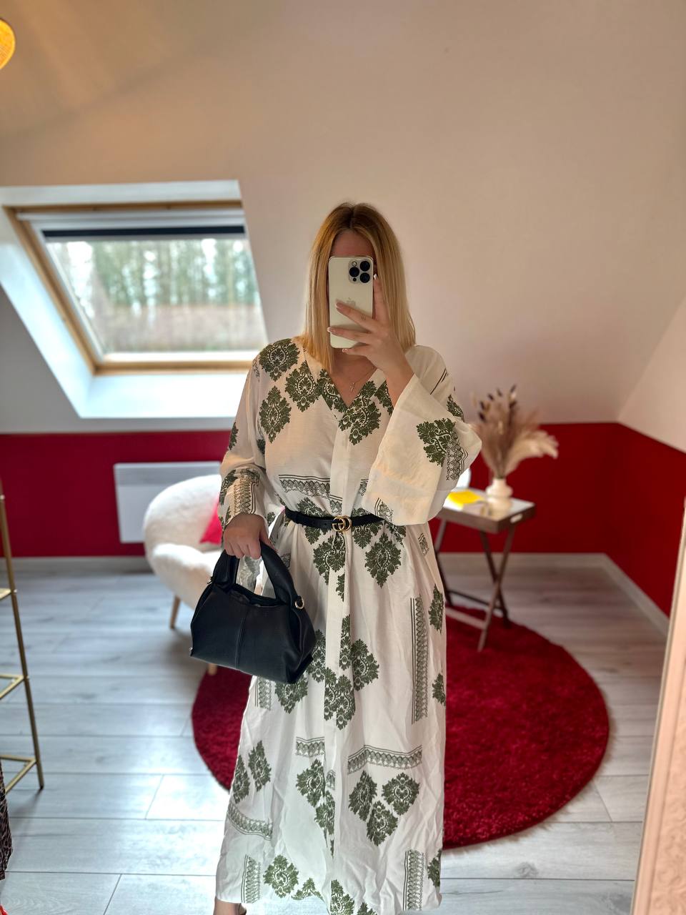 ROBE AVEC MOTIF VERT EFFET LIN - MaisonKLLY