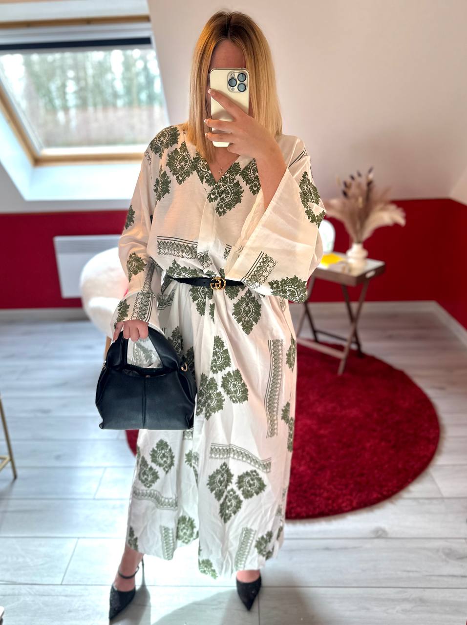 ROBE AVEC MOTIF VERT EFFET LIN - MaisonKLLY