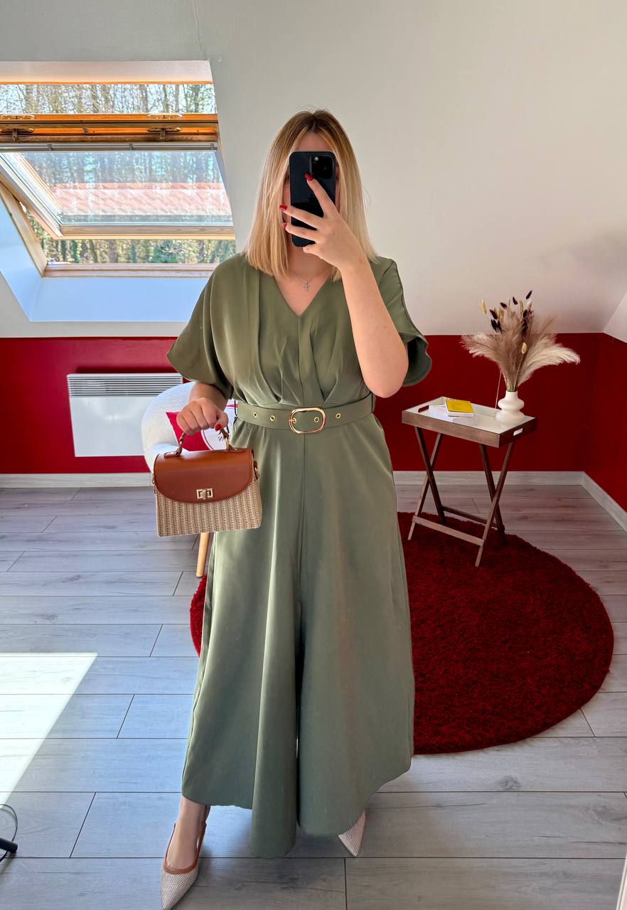 ROBE KAKI AVEC CEINTURE - MaisonKLLY