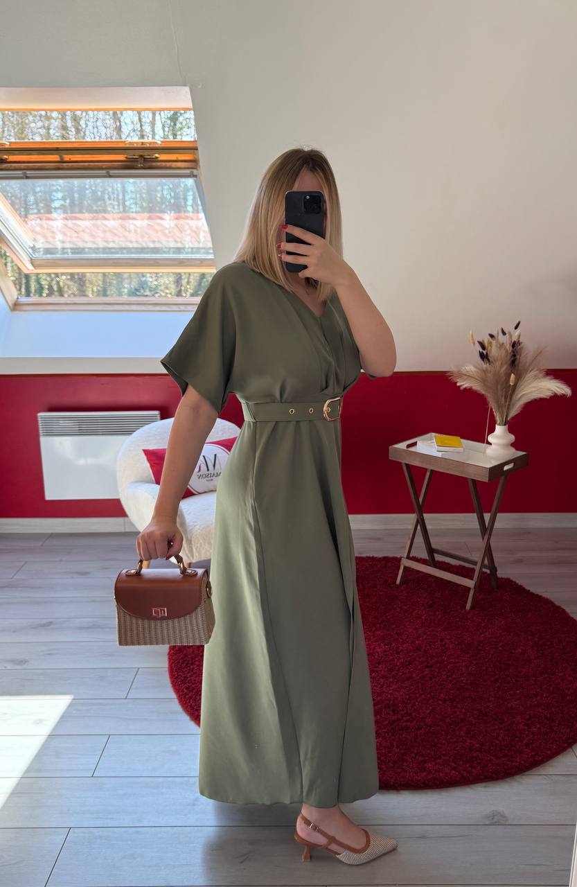 ROBE KAKI AVEC CEINTURE - MaisonKLLY