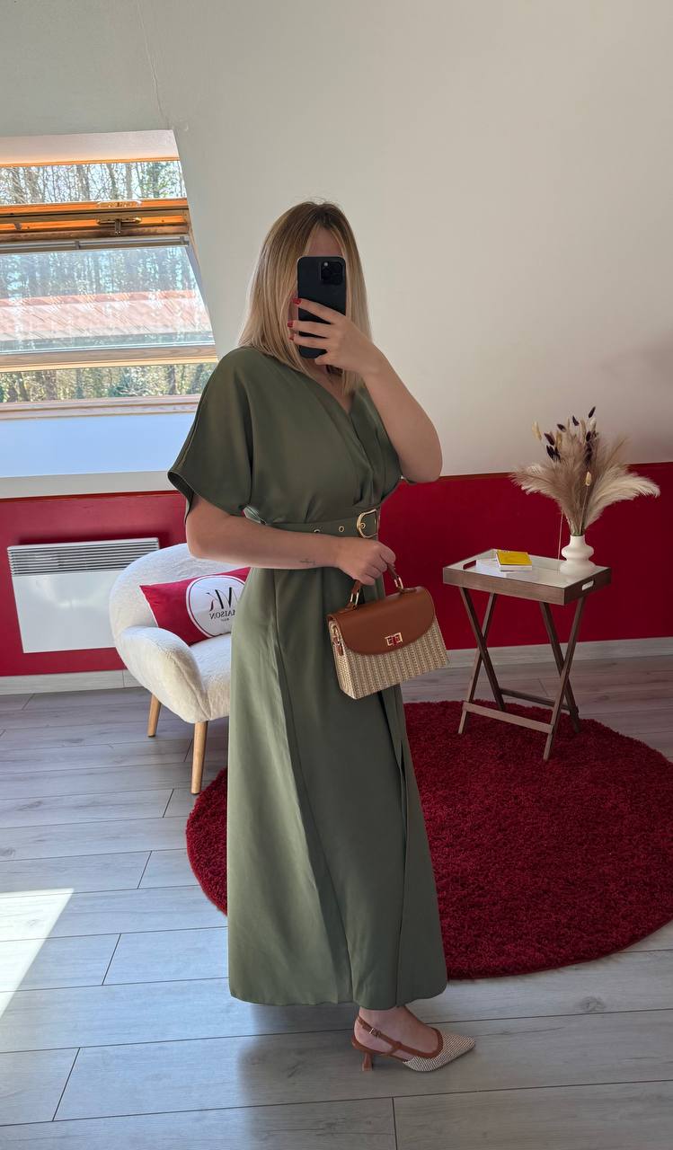 ROBE KAKI AVEC CEINTURE - MaisonKLLY