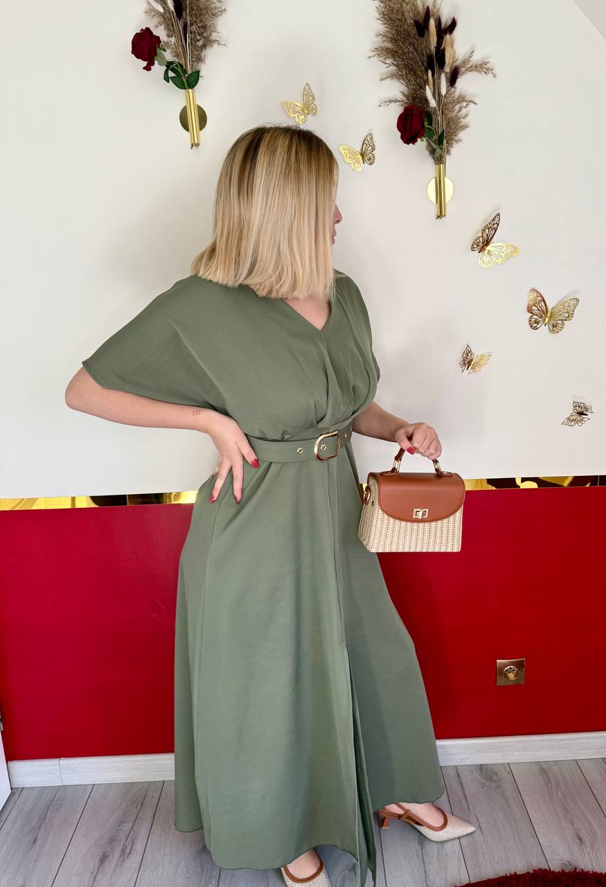 ROBE KAKI AVEC CEINTURE - MaisonKLLY