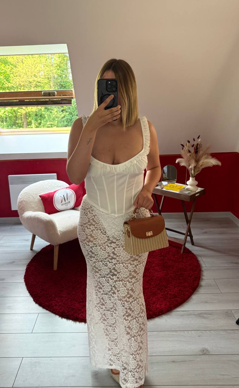 ENSEMBLE CORSET DENTELLE BLANC - MaisonKLLY