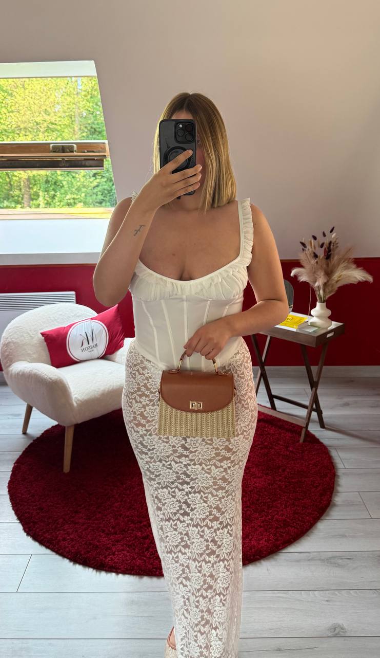 ENSEMBLE CORSET DENTELLE BLANC - MaisonKLLY