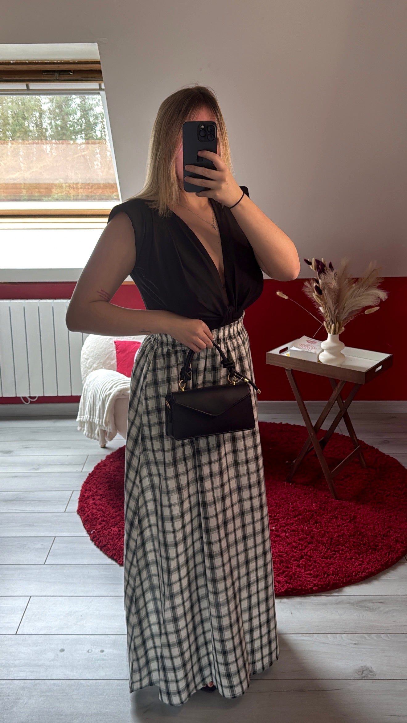 JUPE LONGUE À CARREAUX NOIR - MaisonKLLY