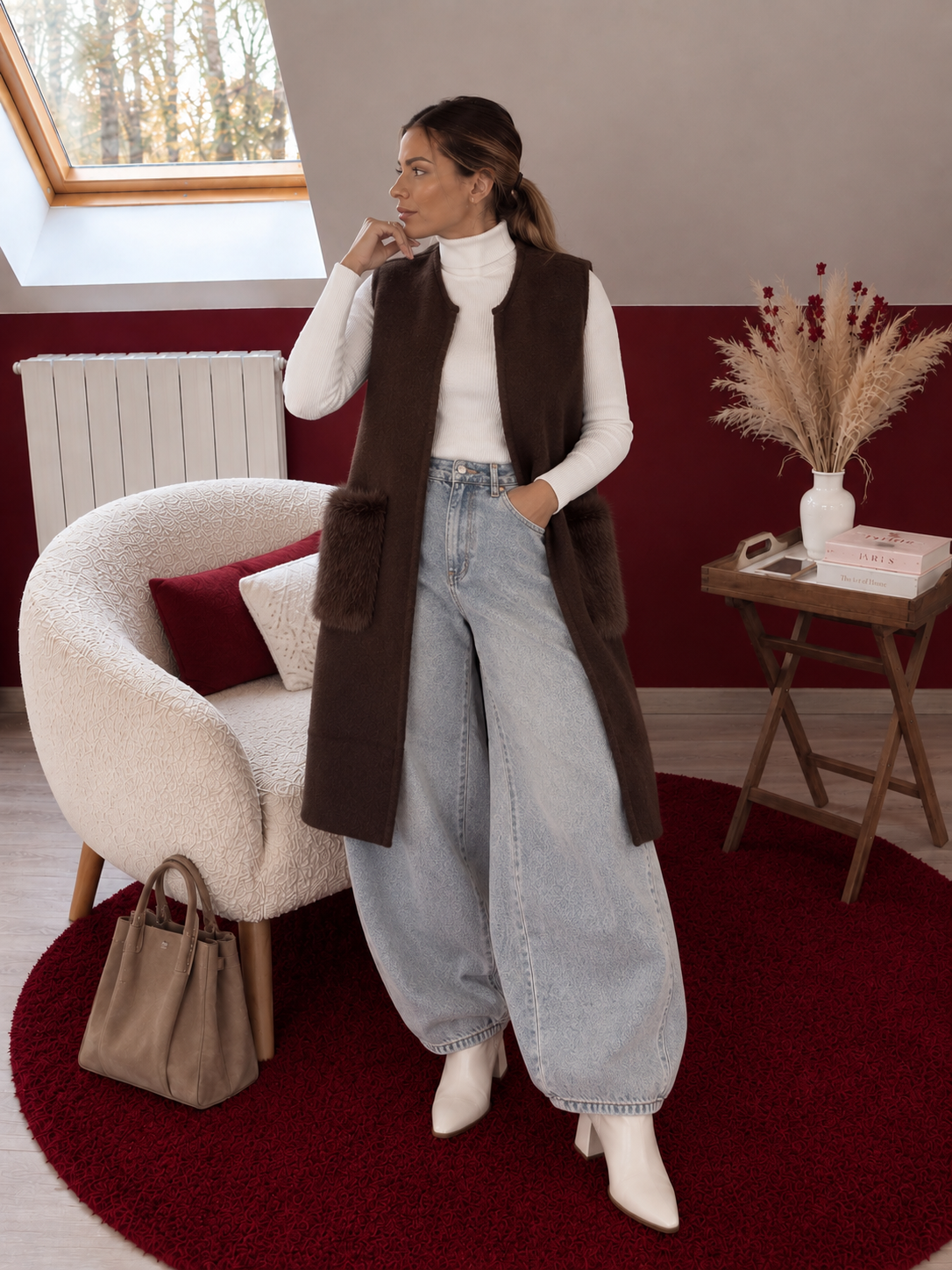 GILET FOURRURE SANS MANCHE CHOCOLAT