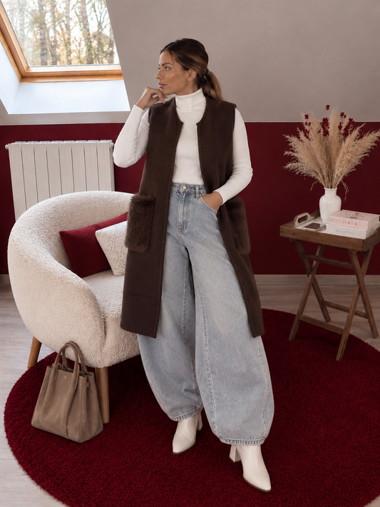 GILET FOURRURE SANS MANCHE CHOCOLAT