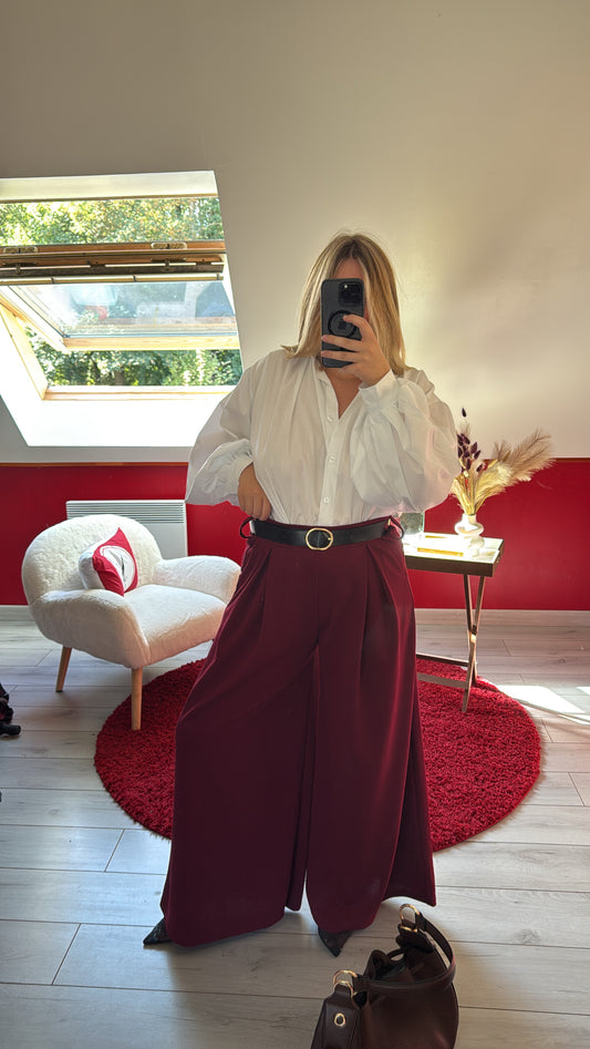 PANTALON FLUIDE BORDEAUX AVEC CEINTURE - MaisonKLLY