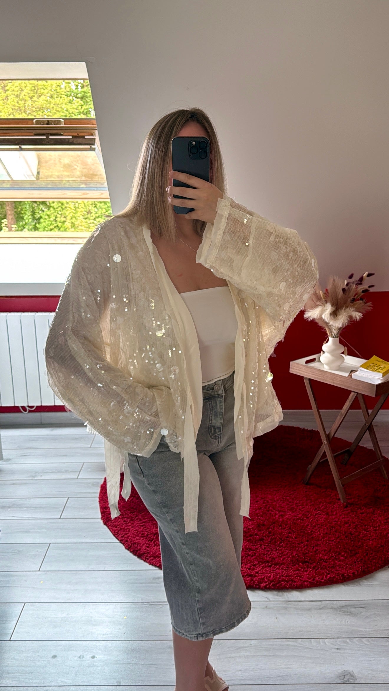 KIMONO SEQUIN PORTEFEUILLE CRÈME - MaisonKLLY