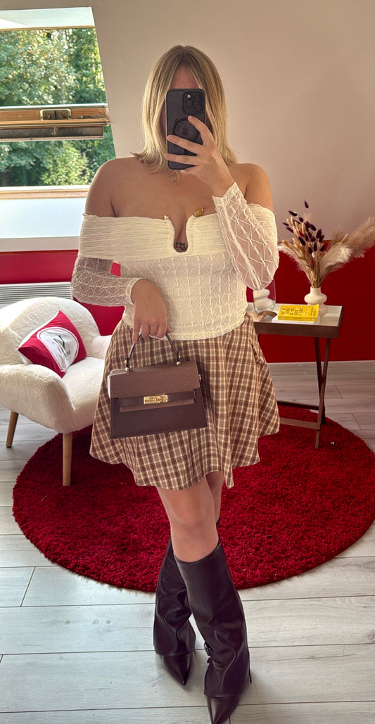 HAUT COL BARDOT DENTELLE BEIGE